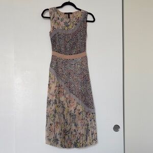 BCBGMaxAzria Blush Floral Mixed-Print Pleated Midi Dress